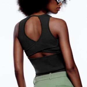 Zara Ribbed Tank Top Womens Sleeveless Cutout Back